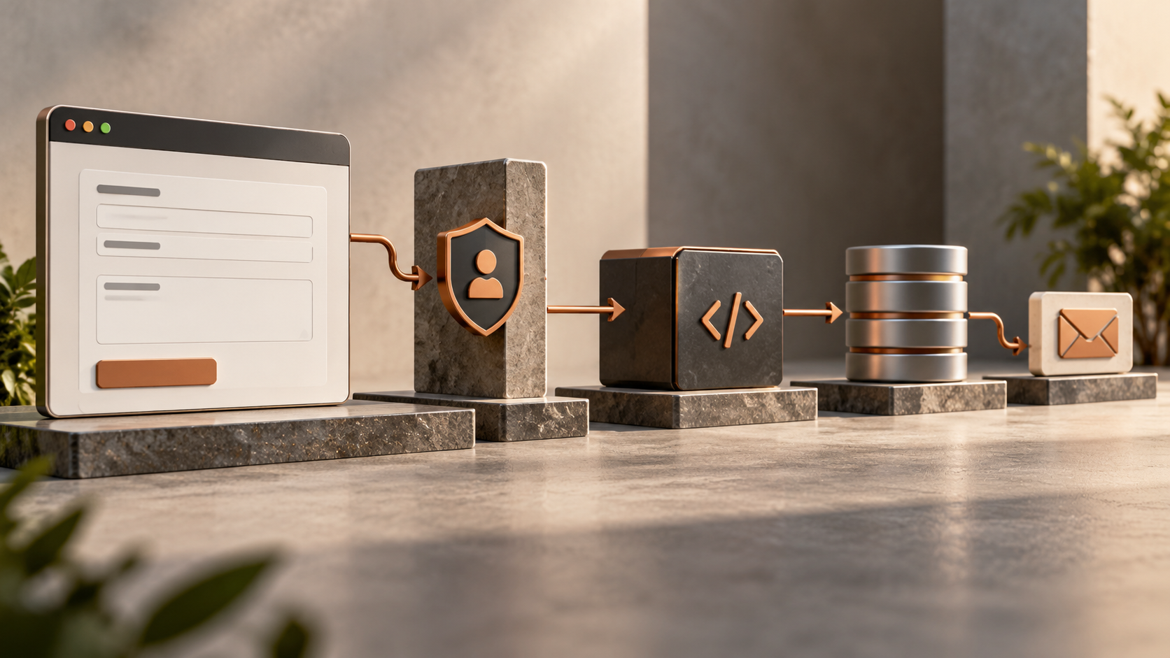 Authenticated ticket form, function processing, database and notification flow