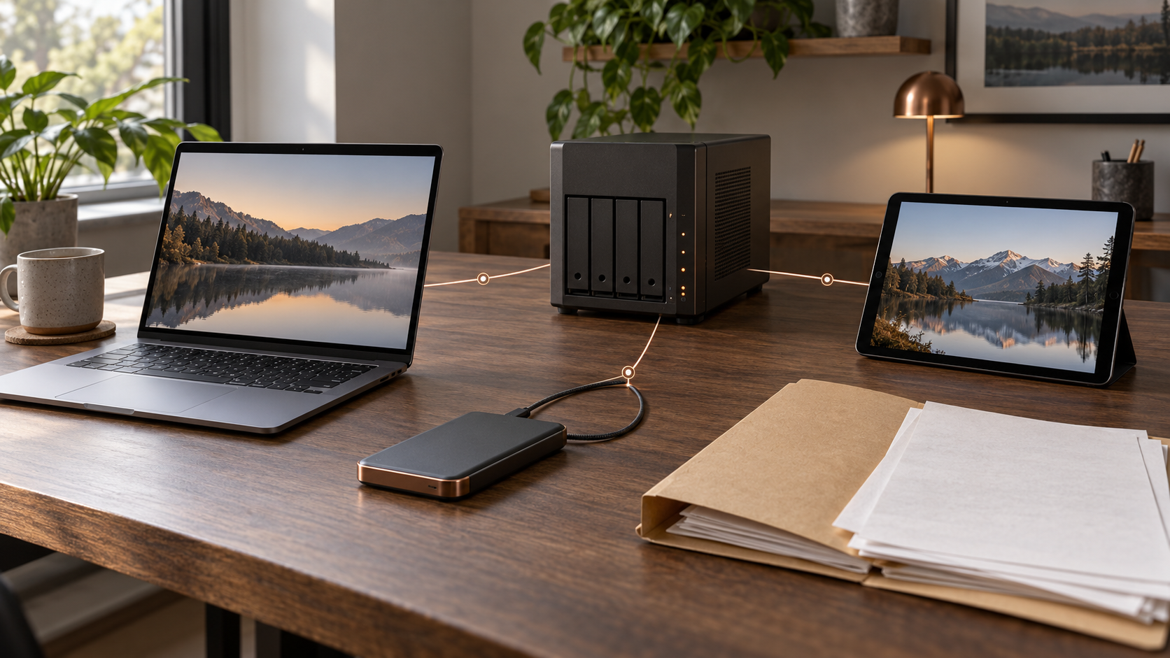 Home server, client devices and backup storage for private file access